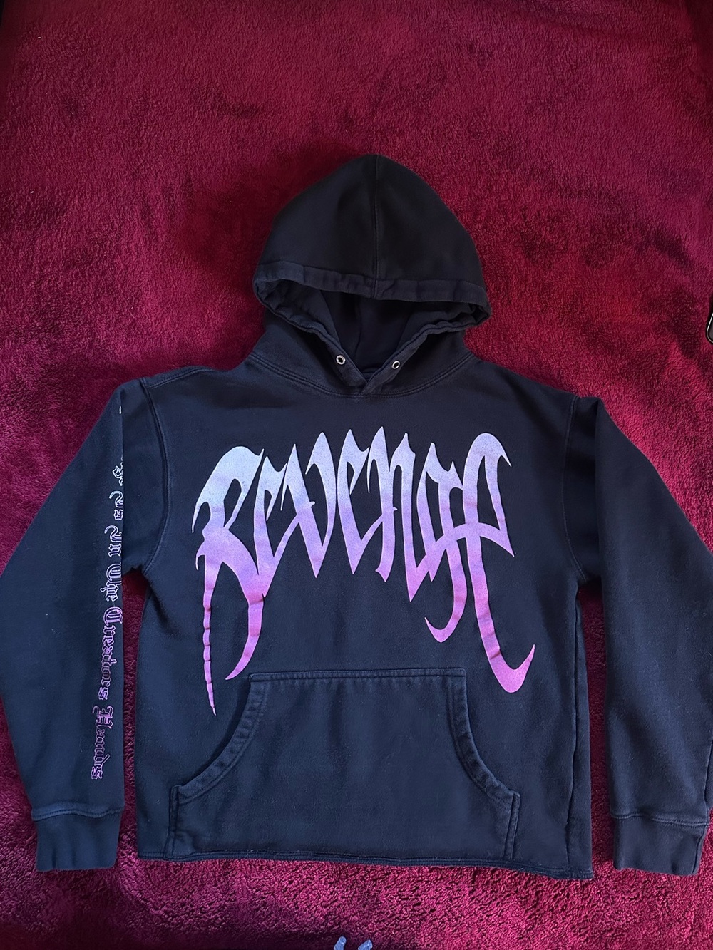 Revenge Clothing Valentines Black Hoodie with Pink Gradient Arch Logo